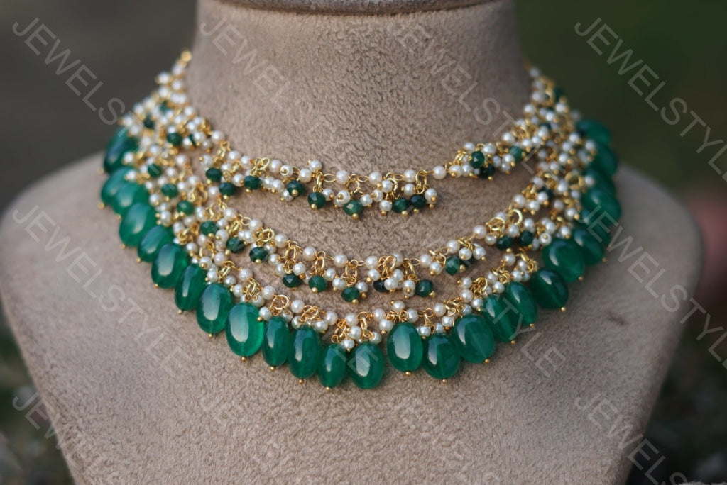 Green Beads Necklace (4-2984)(N) - JEWELSTYLE