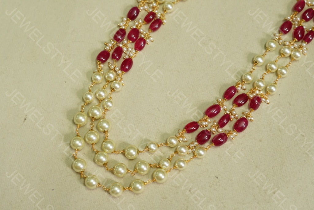 Red beads Necklace (4-3465)(N) - JEWELSTYLE