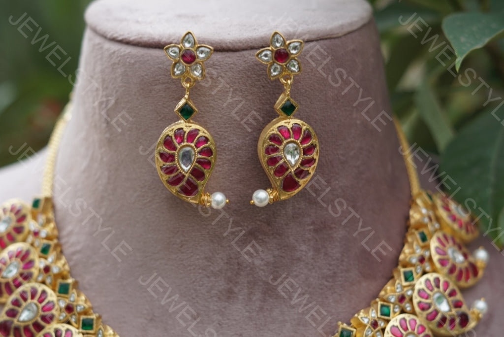 Mango Kundan Necklace set( Preorder) 4-1407 - JEWELSTYLE