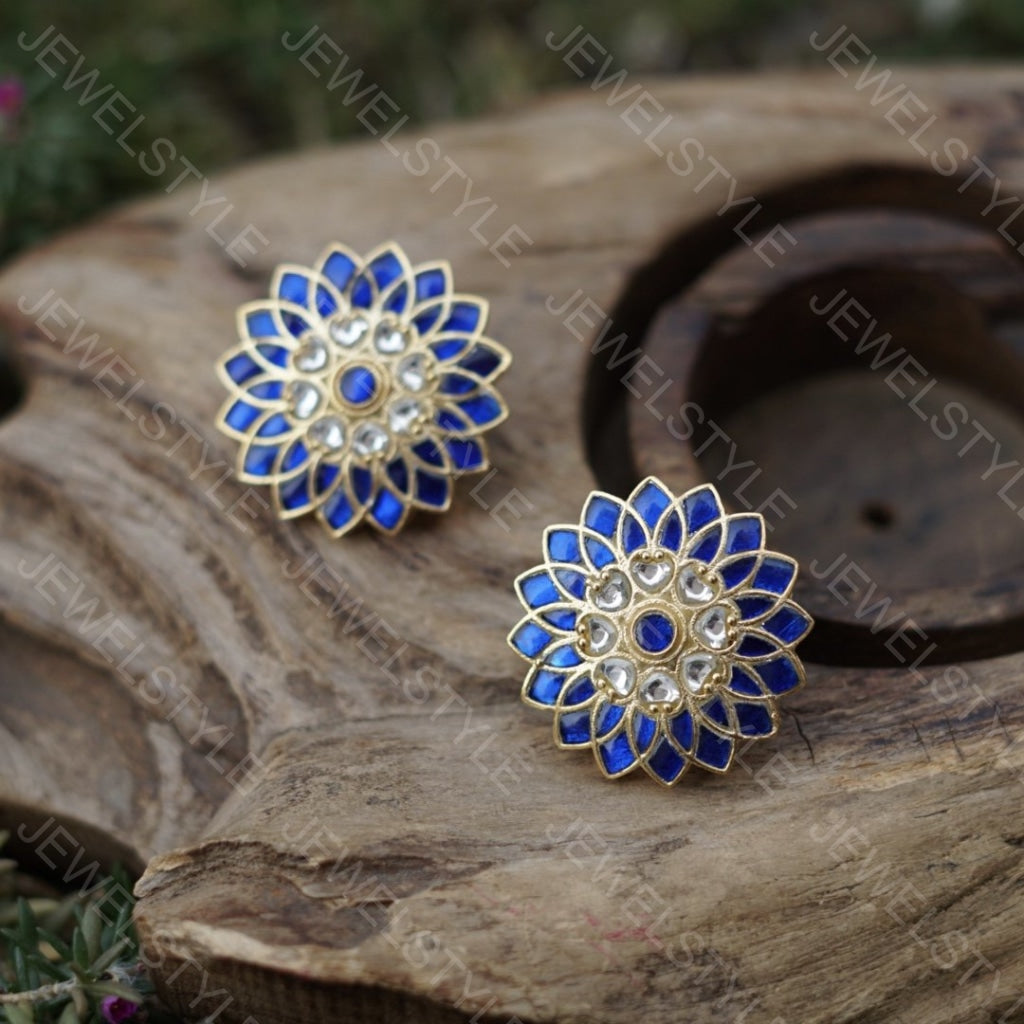Kundan blue studs(Preorder) 1-689-c - JEWELSTYLE