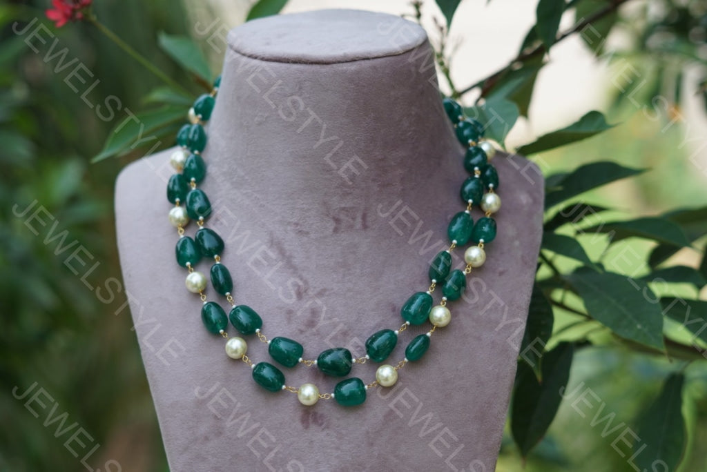 Green beads necklace(4-1454)(N) - JEWELSTYLE