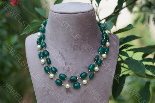 Green beads necklace(4-1454)(N) - JEWELSTYLE