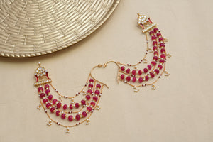 Red Kundan Ear Chain (9-76)(R)(PREORDER)