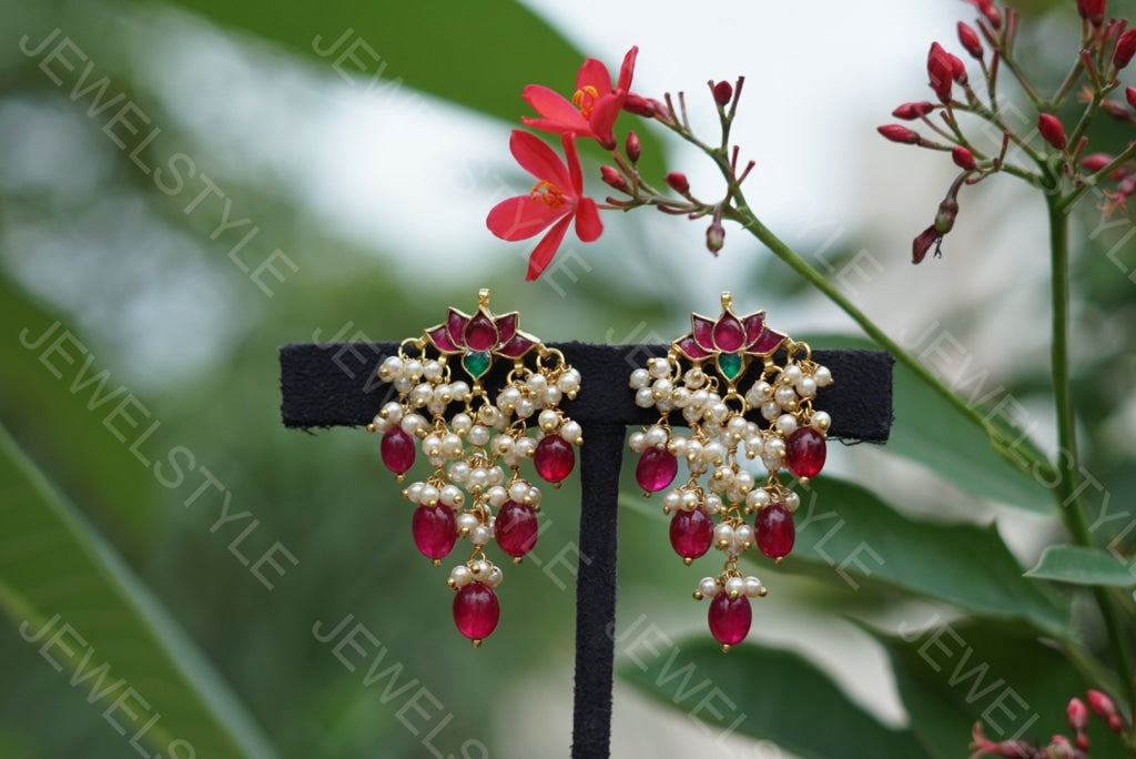 Kundan lotus earrings(1-1252) - JEWELSTYLE