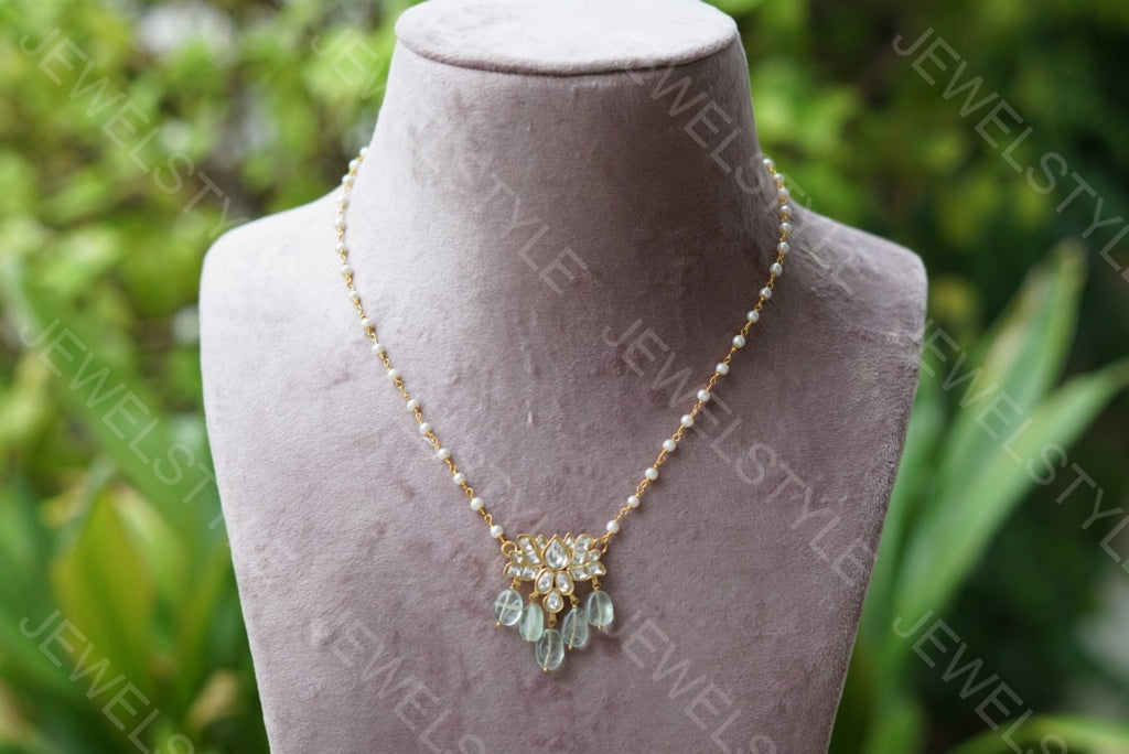 Lotus Kundan Pendant chain (4-1444)(PREORDER) - JEWELSTYLE