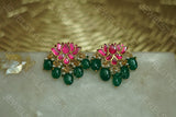 Pink Kundan lotus studs (1-1155)(PREORDER)