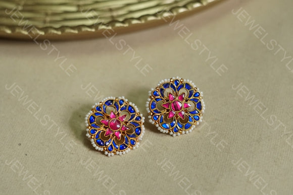 Blue Kundan Studs  (1-1785)