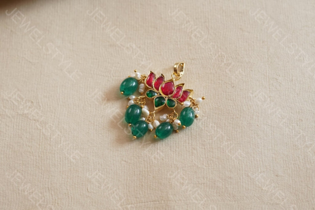Kundan lotus pendant (4-2523)(PREORDER)