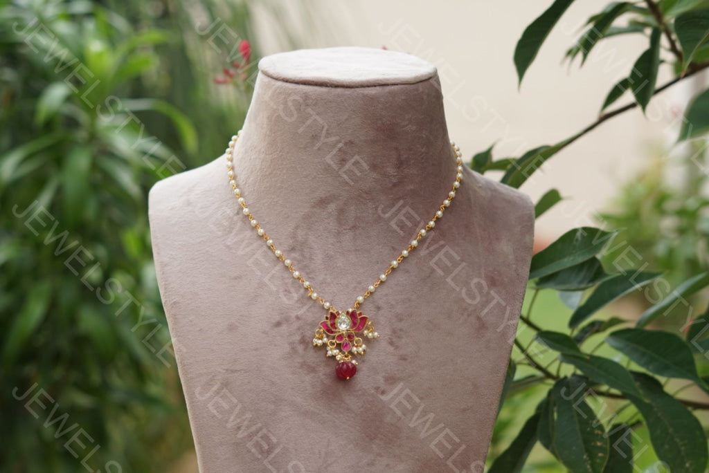Kundan lotus pendant (4-1594)(PREORDER) - JEWELSTYLE