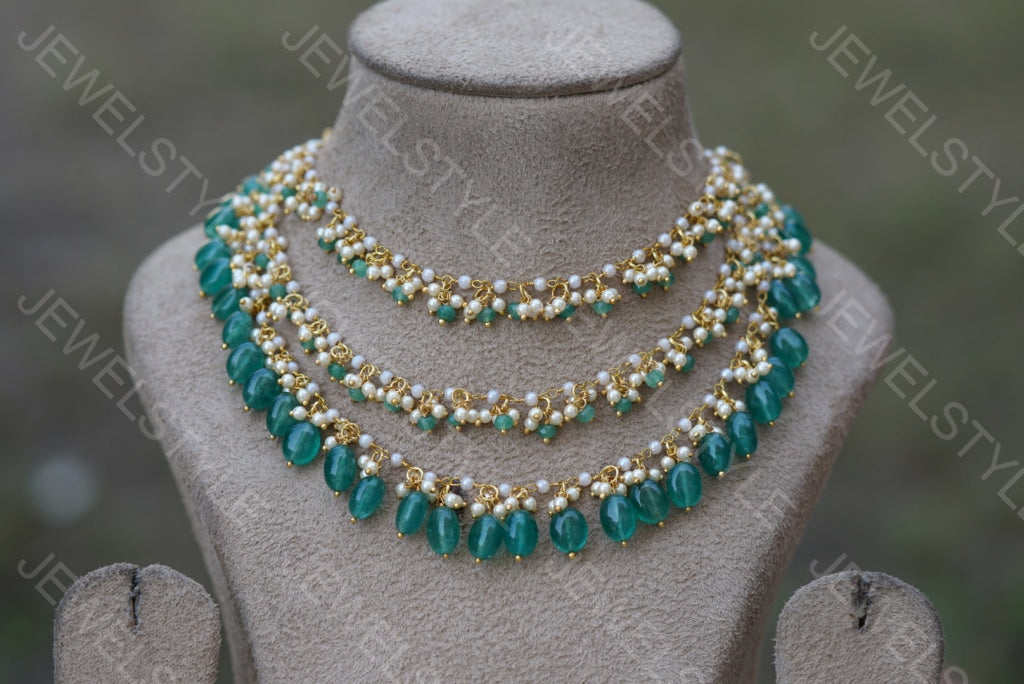 Light green Beads Necklace (4-2985)(N) - JEWELSTYLE