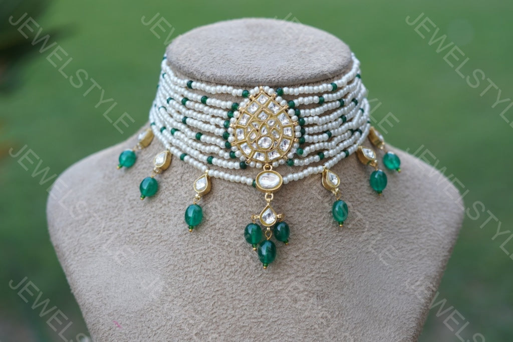 Pearl kundan Choker(Preorder) 4-818 - JEWELSTYLE