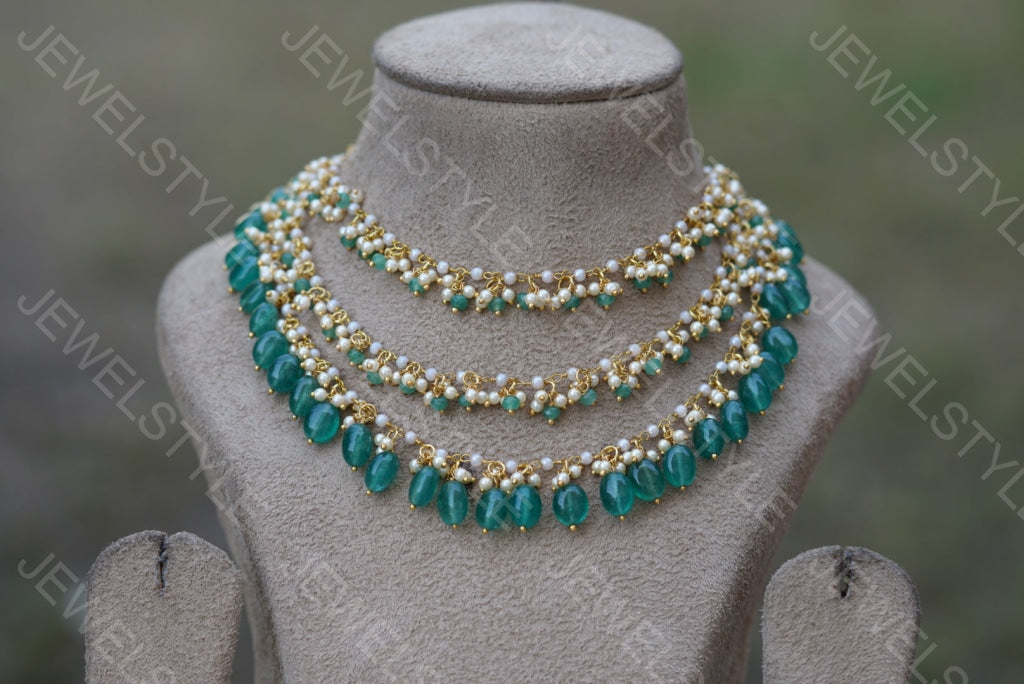 Light green Beads Necklace (4-2985)(N) - JEWELSTYLE