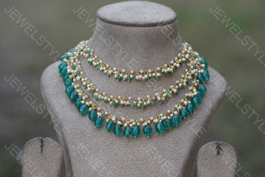 Light green Beads Necklace (4-2985)(N) - JEWELSTYLE