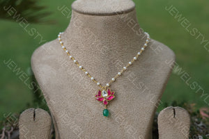 Pink Kundan lotus Pendant(4-1675)(PREORDER)