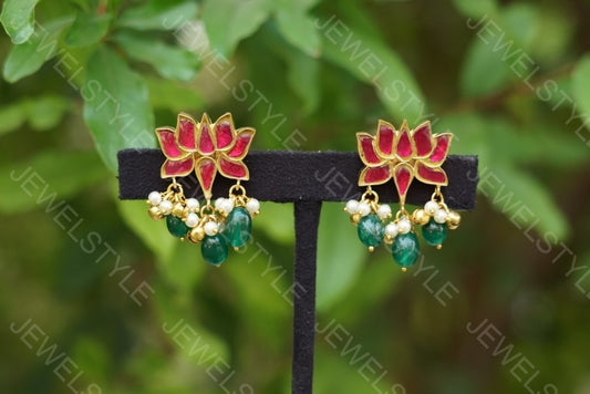 Small Kundan lotus studs (Preorder) 1-641 - JEWELSTYLE