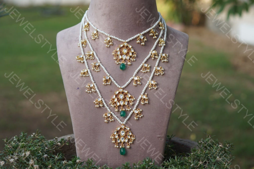 3 line Kundan Ranihaar Necklace(4-2756)(PREORDER) - JEWELSTYLE