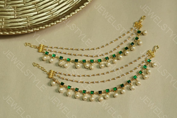 Green Kundan Ear Chain(9-20-c)