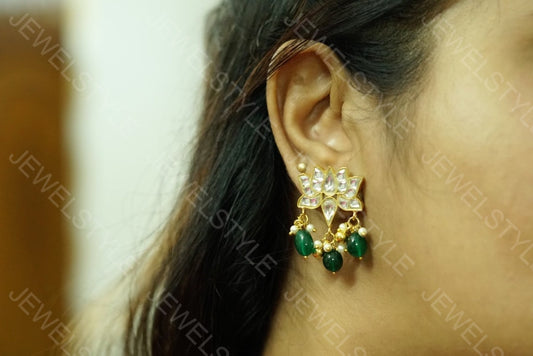 White Kundan lotus studs ( Preorder ) 1-810 - JEWELSTYLE