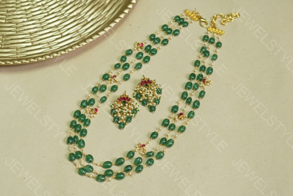 Green Necklace set  (4-3453)(OFFER PIECE)N) - JEWELSTYLE
