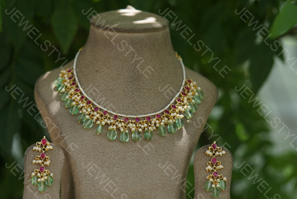 Pink Kundan Necklace set  (4-3735)(N) - JEWELSTYLE