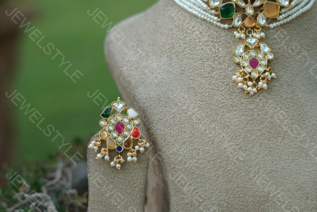 Navratan Kundan Choker set(PREORDER)(R)(4-1562) - JEWELSTYLE