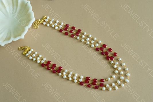 Red Beads Necklace (4-3761)(N) - JEWELSTYLE