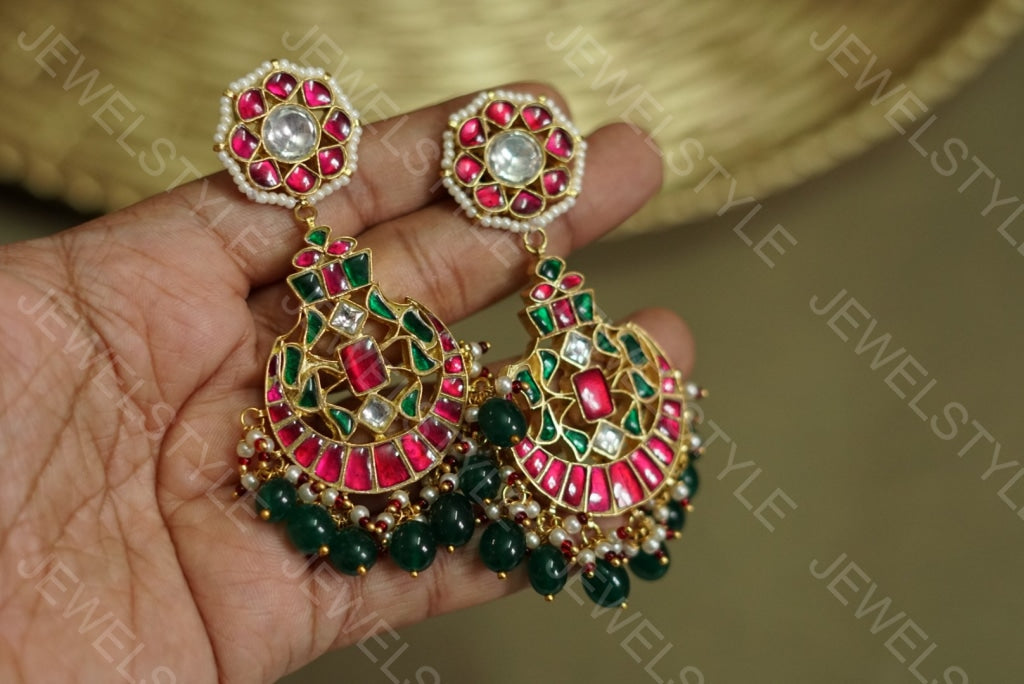 Pink Kundan chandbali(Preorder) 1-812 - JEWELSTYLE