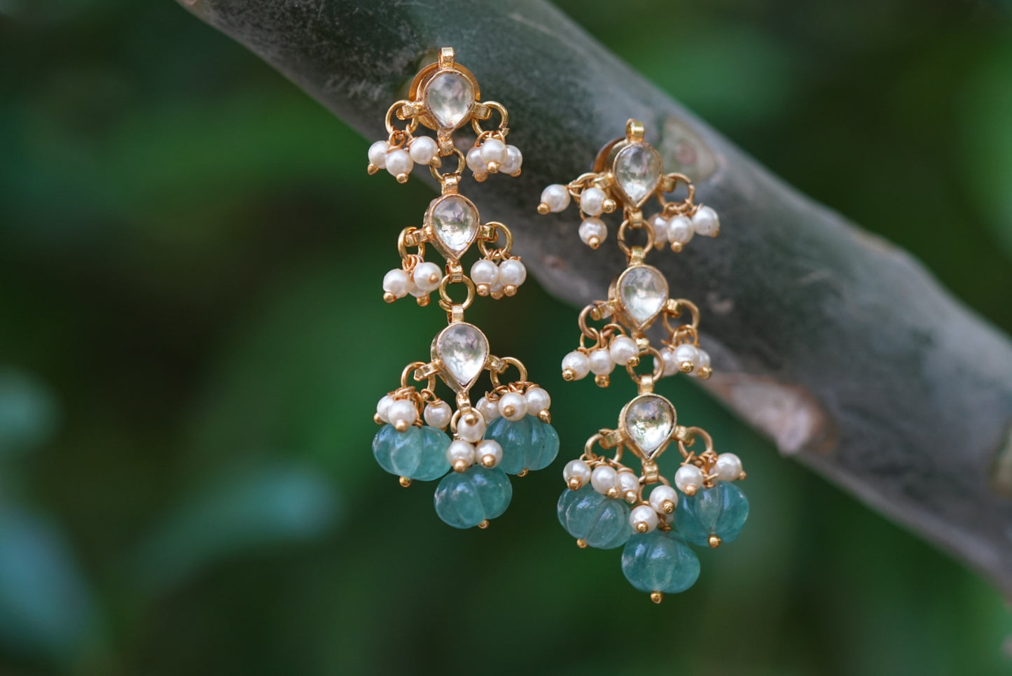 White Kundan earrings (1-2736)(N)