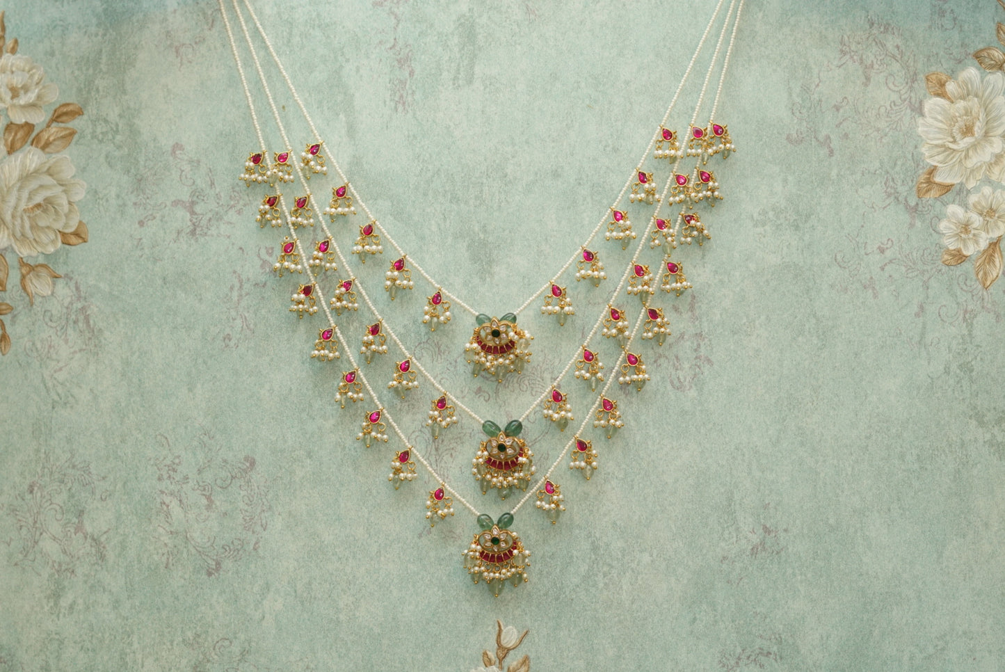 3 line Kundan Ranihaar necklace (4-5265)(R)(PREORDER) - JEWELSTYLE