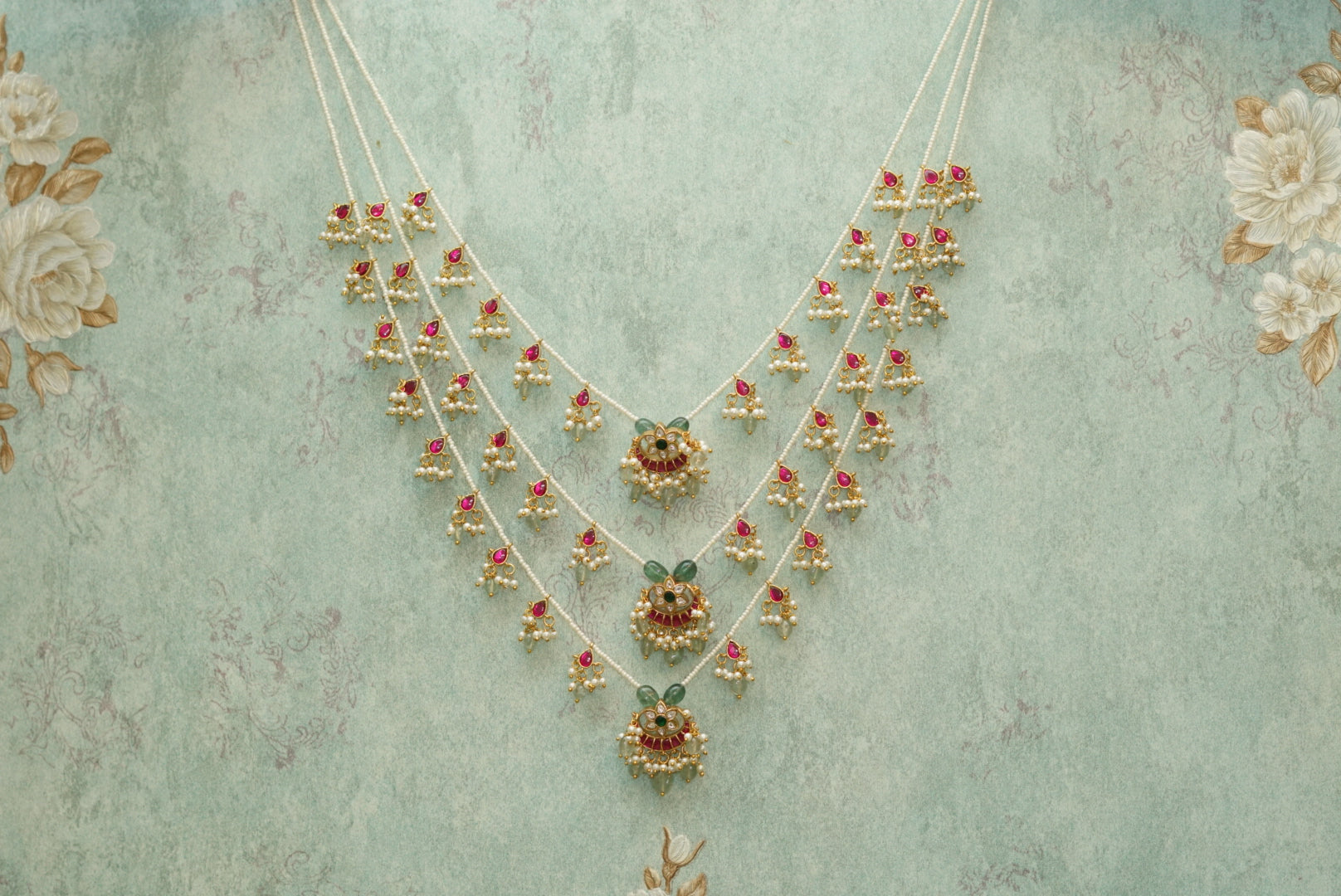 3 line Kundan Ranihaar necklace (4-5265)(R)(PREORDER) - JEWELSTYLE
