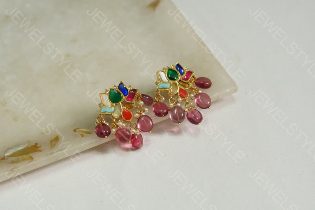Navratan lotus studs (1-1141)(PREORDER) - JEWELSTYLE
