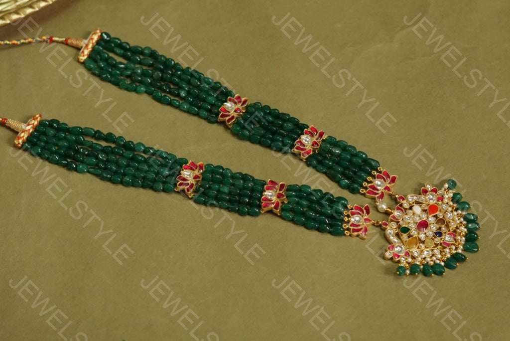 Kundan navratan pendant necklace (Preorder) 4-1263 - JEWELSTYLE