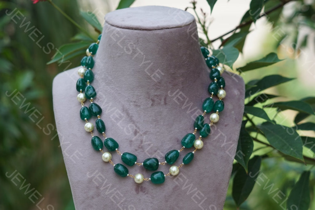Green beads necklace(4-1454)(N) - JEWELSTYLE