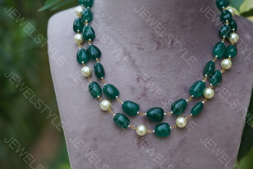 Green beads necklace(4-1454)(N) - JEWELSTYLE