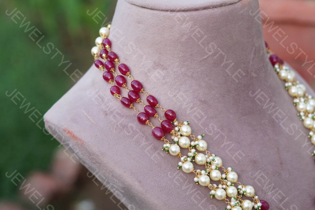 Red beads Necklace (4-3466)(N) - JEWELSTYLE