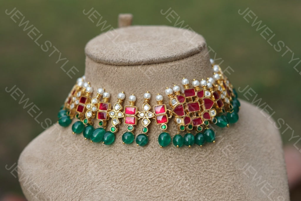 Pink Kundan Choker (Preorder) 4-907 - JEWELSTYLE