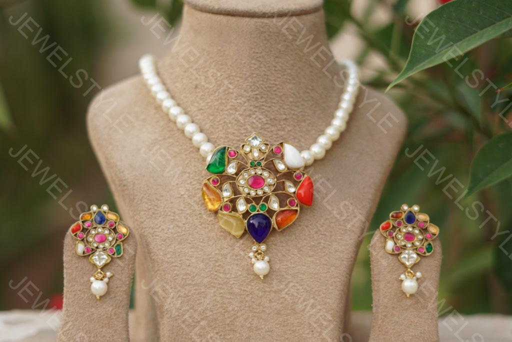 Navratan Kundan Pendant set(PREORDER)(4-1098) - JEWELSTYLE
