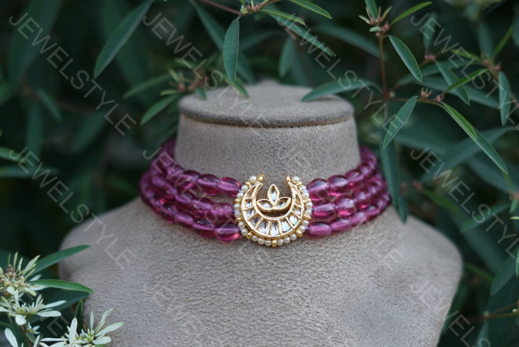 Rodolite Kundan choker (4-2843)(N) - JEWELSTYLE