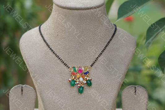 Navratan lotus Pendant chain (4-1573)(PREORDER) - JEWELSTYLE