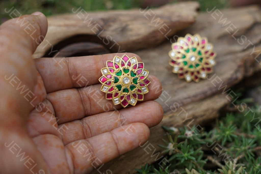 Multicolour Kundan studs(1-1107)(PREORDER) - JEWELSTYLE