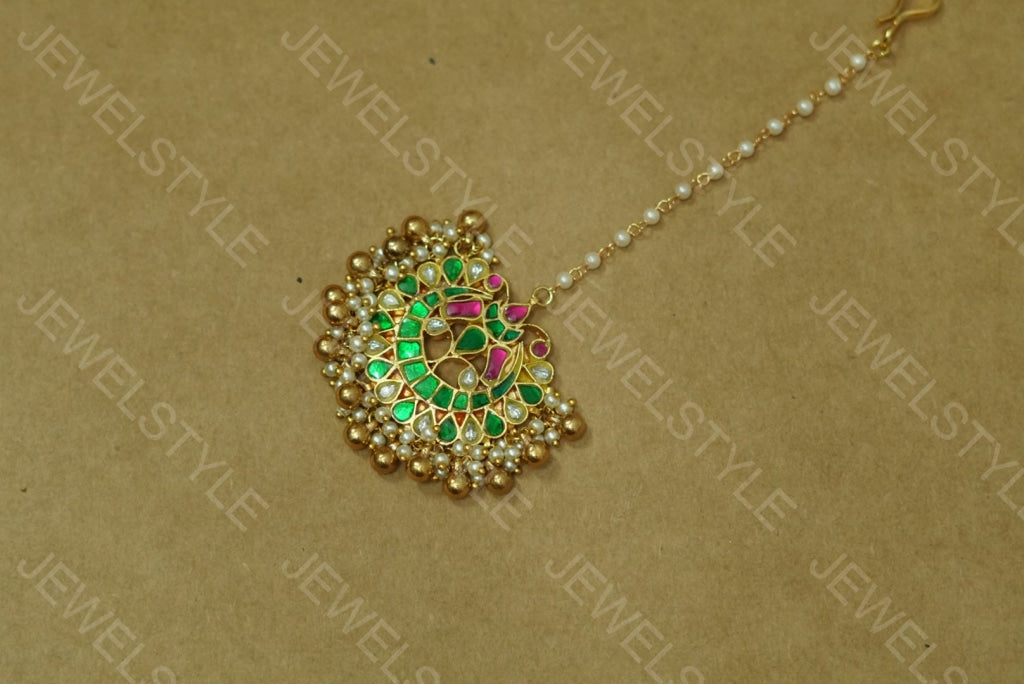 Green Kundan Maangtika (5-540)(PREORDER)