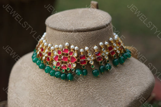 Pink Kundan Choker (Preorder) 4-907 - JEWELSTYLE