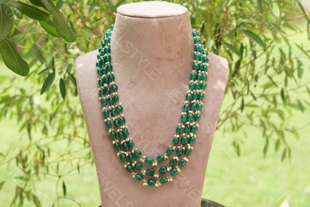 Green beads necklace (4-1249)(N) - JEWELSTYLE
