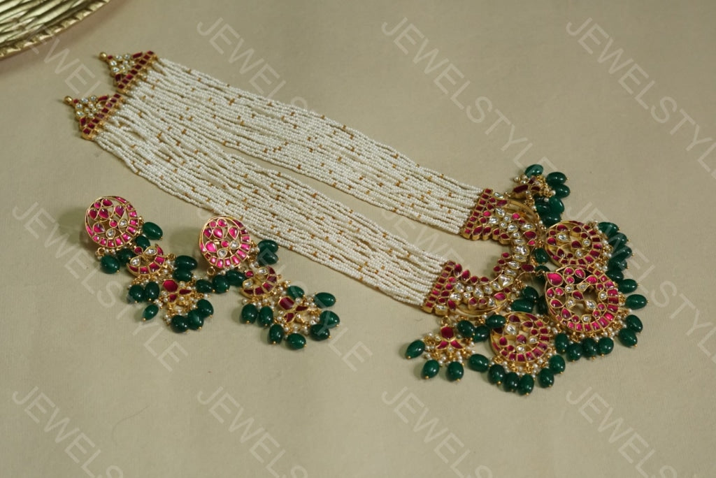 Kundan long pendant necklace set(PREORDER) 4-1370(R) - JEWELSTYLE
