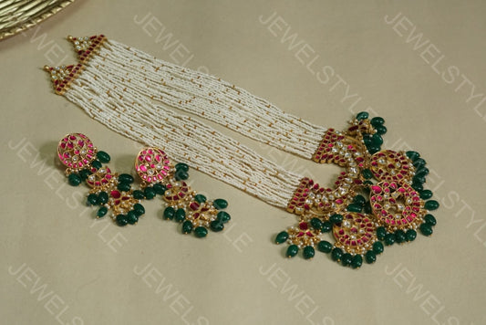 Kundan long pendant necklace set(PREORDER) 4-1370(R) - JEWELSTYLE