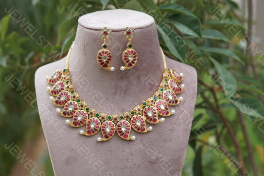 Mango Kundan Necklace set( Preorder) 4-1407 - JEWELSTYLE