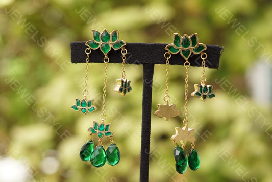 Dancing Green Kundan Lotus earrings(Preorder) 1-1084 - JEWELSTYLE