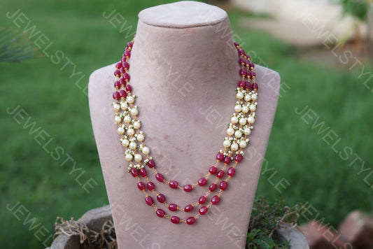 Red beads Necklace (4-3466)(N) - JEWELSTYLE