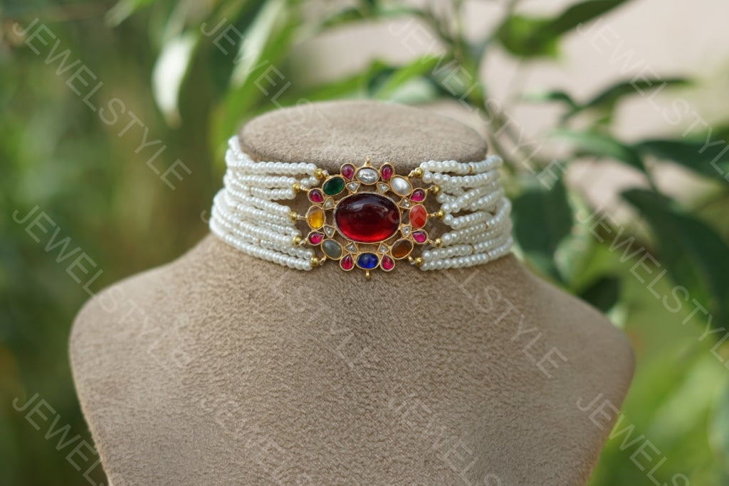 Navratan Kundan Choker (4-1578)(PREORDER) - JEWELSTYLE
