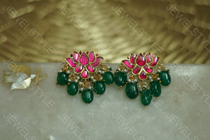 Pink Kundan lotus studs (1-1155)(PREORDER)